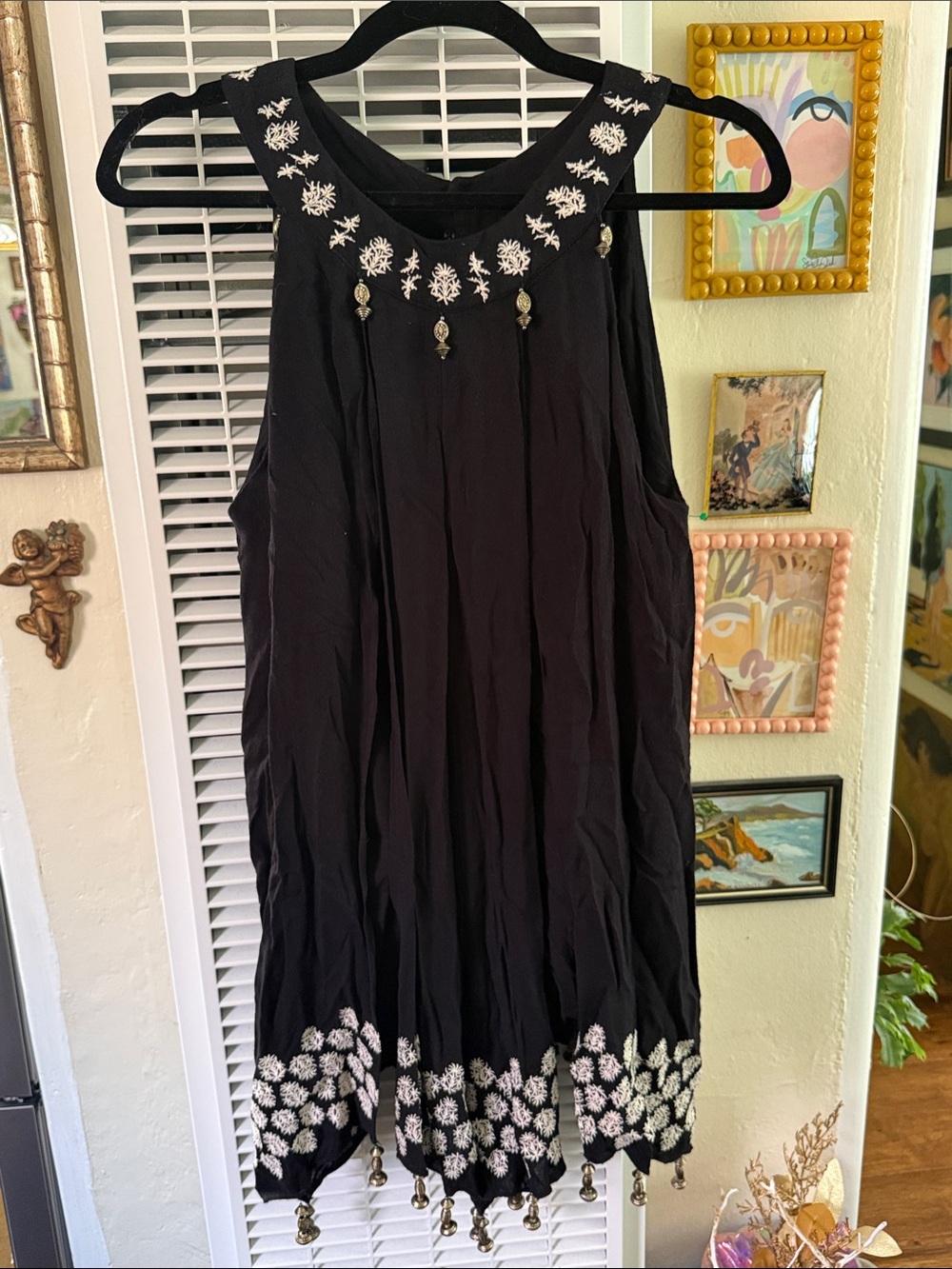 Farm Rio vintage black embroidered embellished gypsy romper